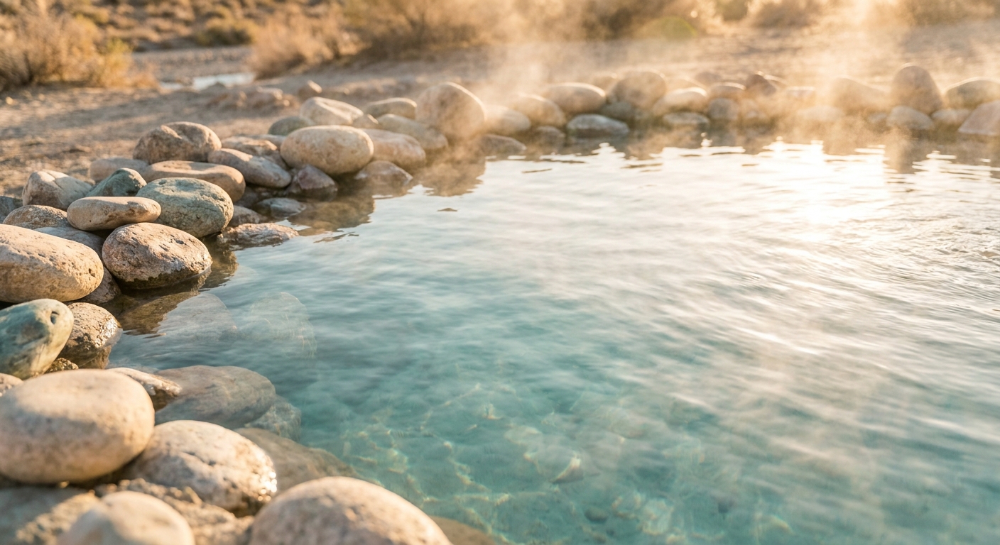Steaming natural mineral hot spring water