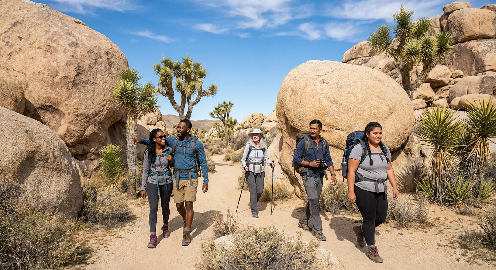 Hikers exploring Joshua Tree National Park trails
