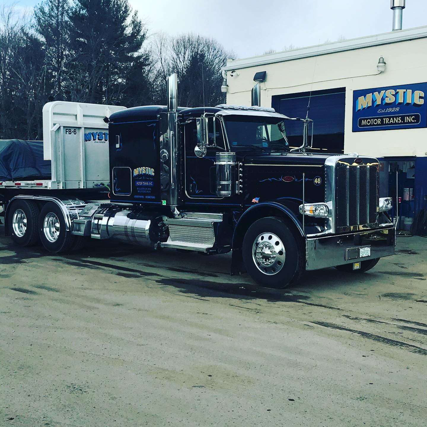Flatbed truck carrying construction materials