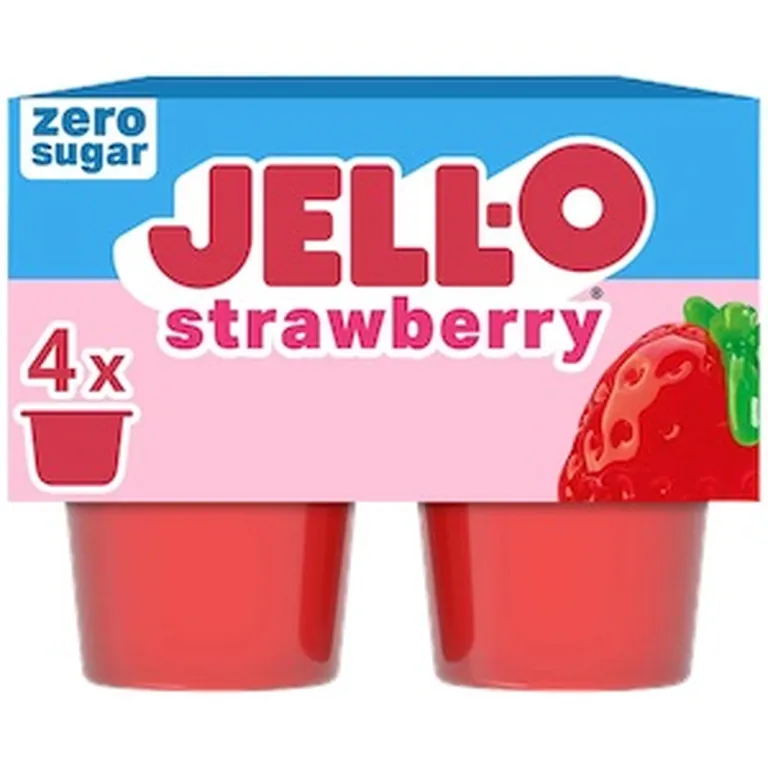 Jell-O Strawberry Zero Sugar ready-to-eat gelatin snack, 4 count
