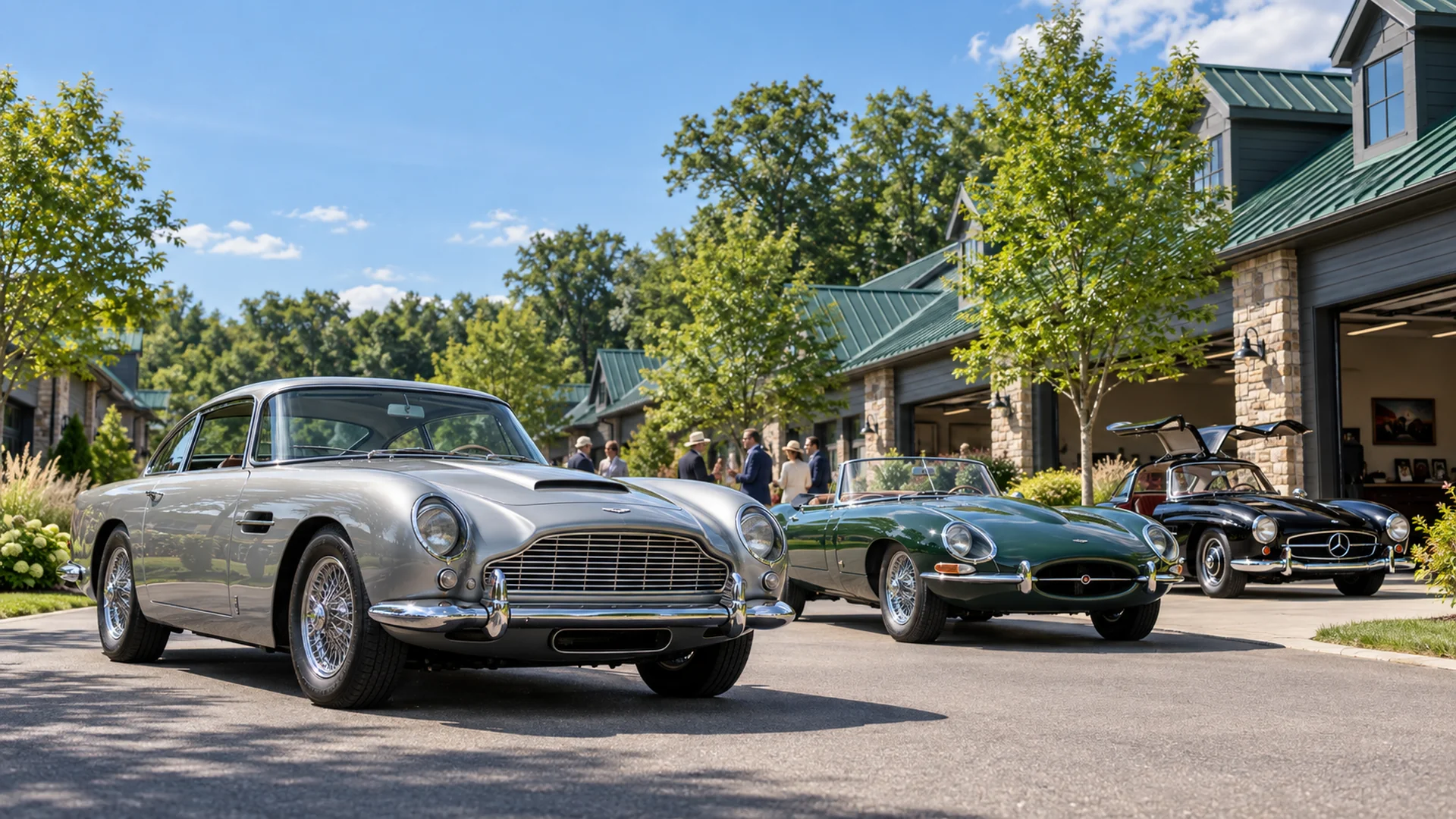 Classic Aston Martin, Jaguar, and Mercedes-Benz automobiles displayed at Chanhassen AutoPlex