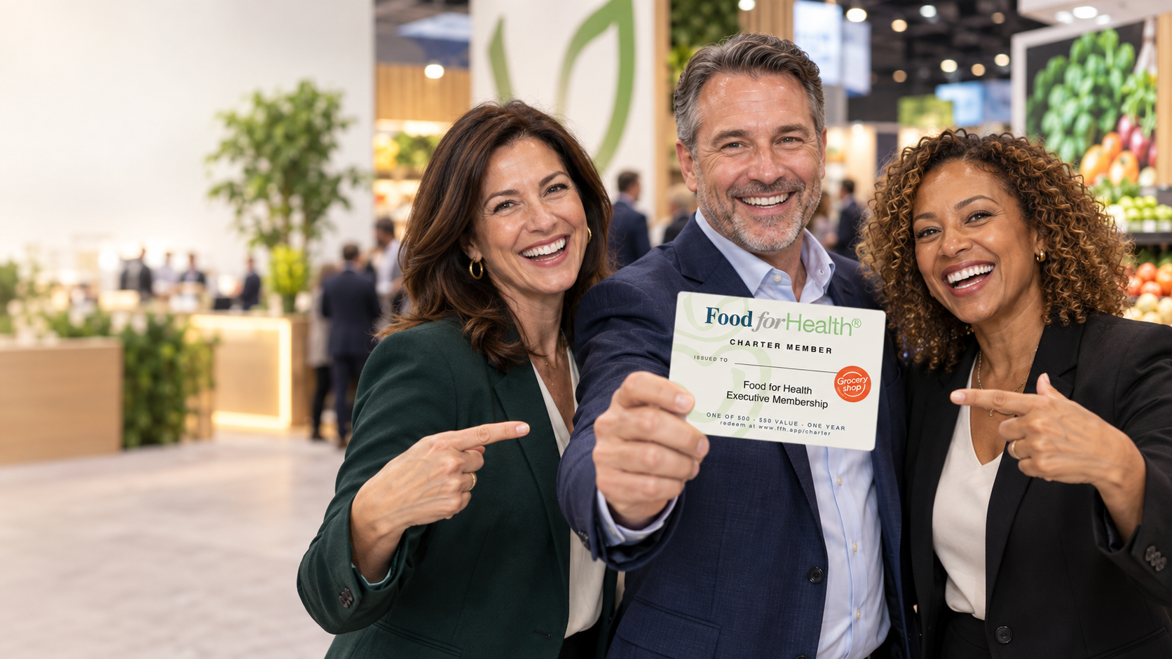 Grocery executives celebrating a Food for Health® Charter Membership at Groceryshop