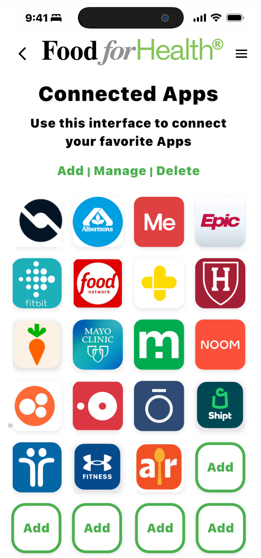 Connected health apps screen