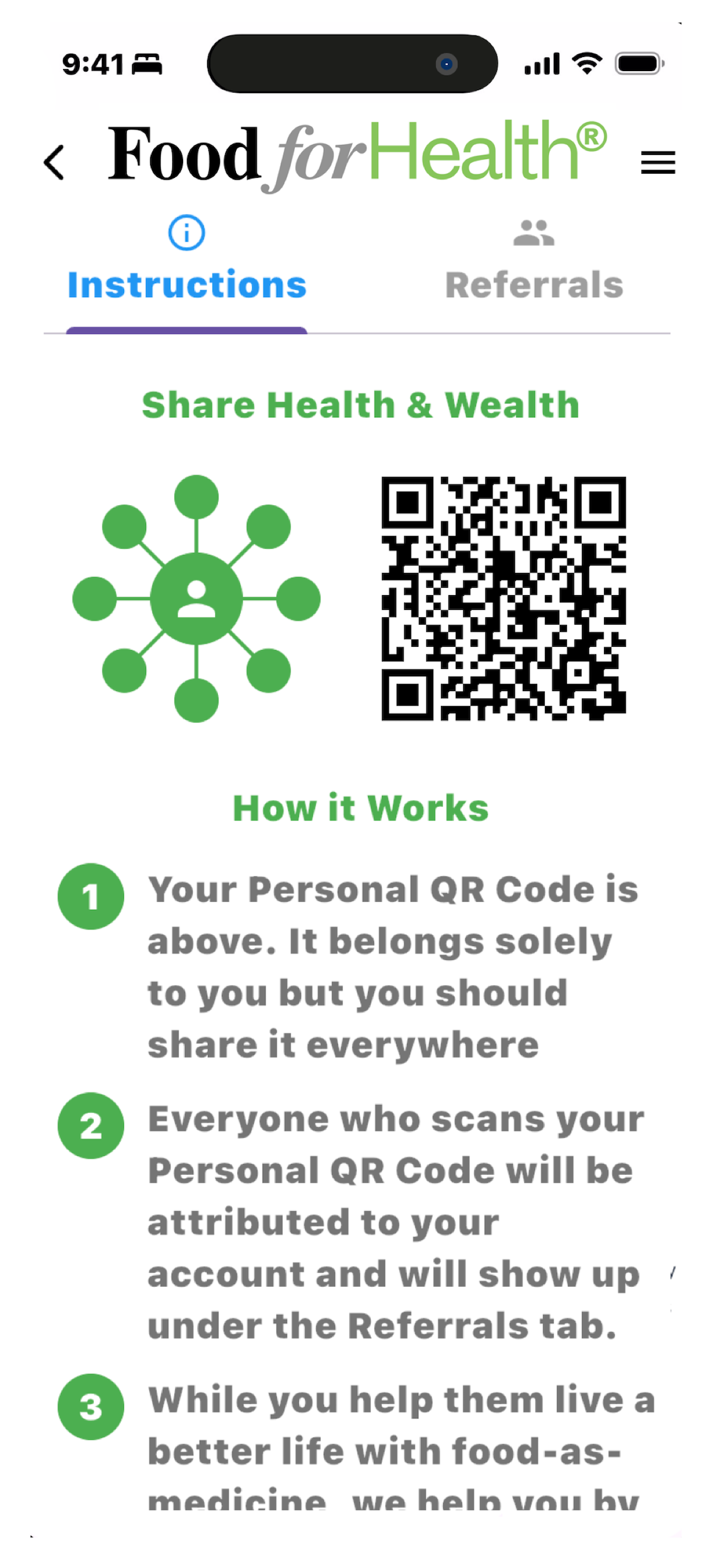 Refer friends screen