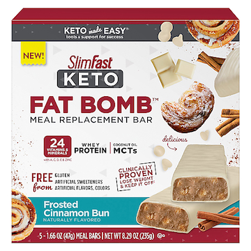 SlimFast Keto Fat Bomb Frosted Cinnamon Bun meal replacement bars