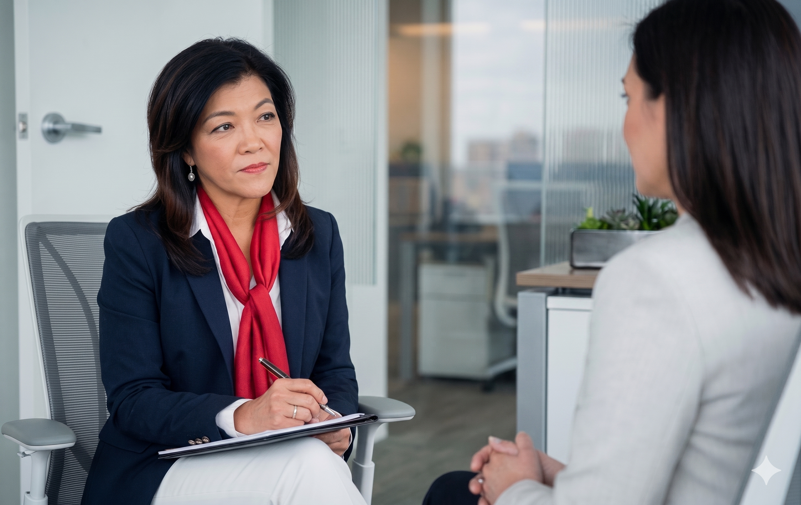 Dr. Mia in an executive advisory session with a client